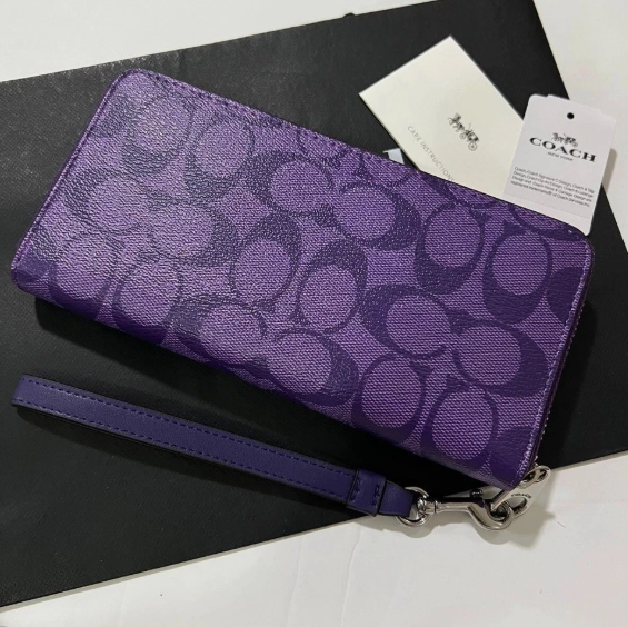 Coach Long Zip Around Women's Wallet In Signature Canvas - Sport Purple (C4452)