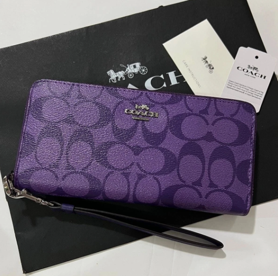 Coach Long Zip Around Women's Wallet In Signature Canvas - Sport Purple (C4452)
