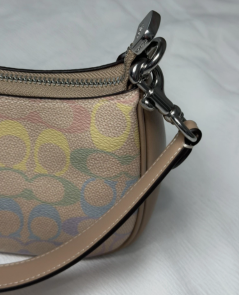Coach Teri Shoulder Bag purse Rainbow Signature Canvas Sand Multi cda91