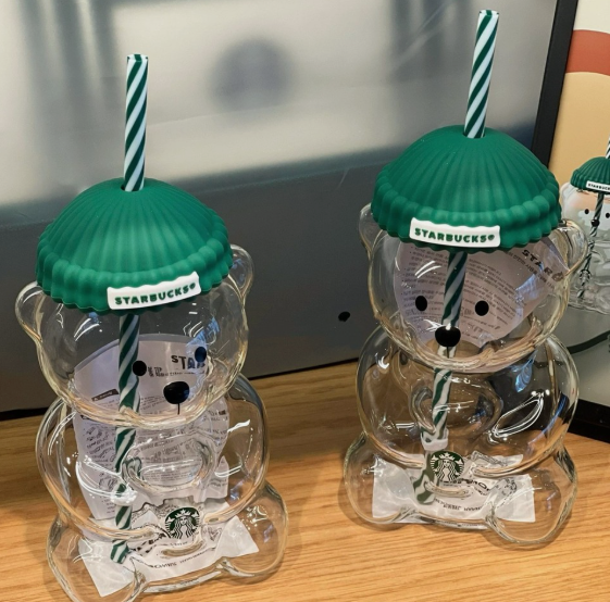 2026 Starbucks Bearista Pink Bear Glass Tumbler Cold Cup Straw 20ozGift SET hot